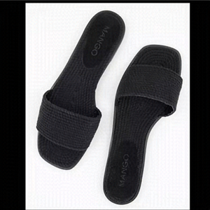 𝅺mango Rope Flat Slide Sandals Black